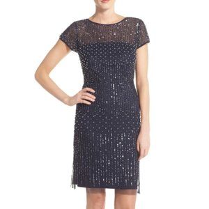 Adrianna Papell Grey Beaded Dress Size 4 NWT
